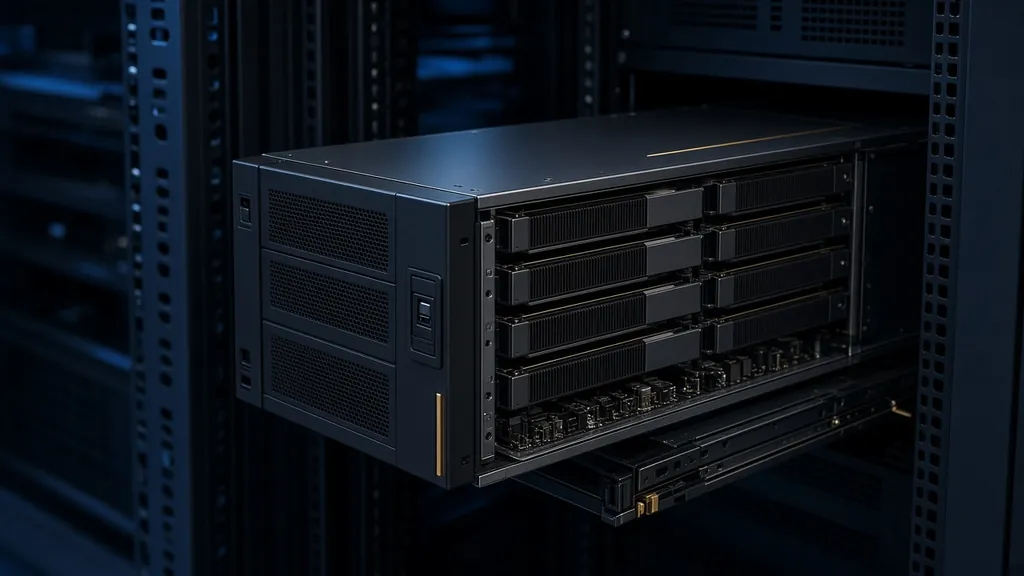 Multi-GPU 4U rack server slid out of its rack on rails